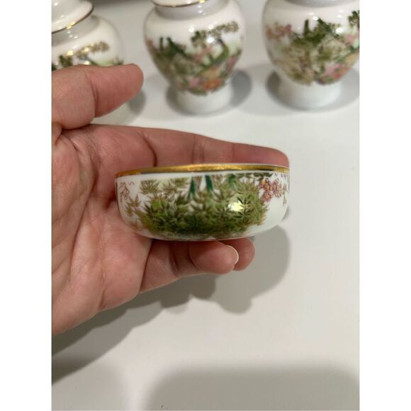 Vintage OMC Otagiri Japan Mini Urn Vase Peacock Bamboo Garden Gold Ginger Jars & - Picture 5 of 13